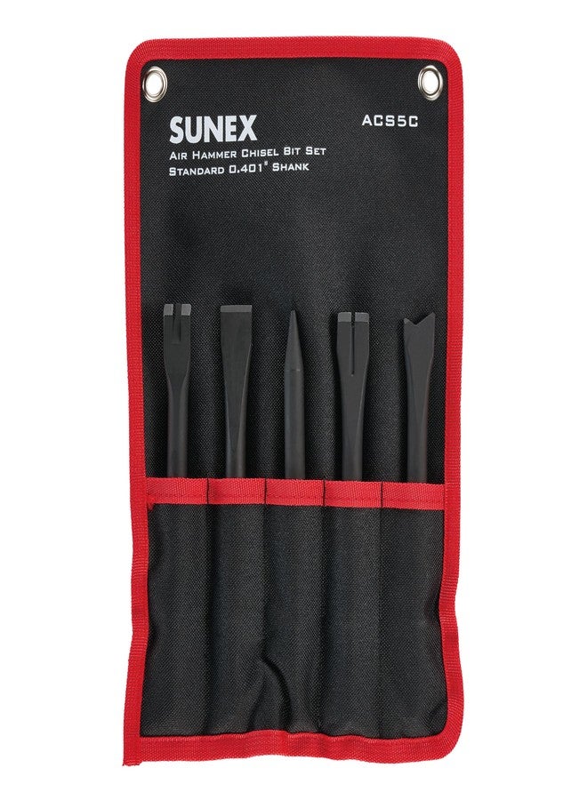 SUNEX TOOLS ACS5C Air Hammer Chisel 7” Cutting Set in Portable Tool Roll, 5-Piece - Image 3
