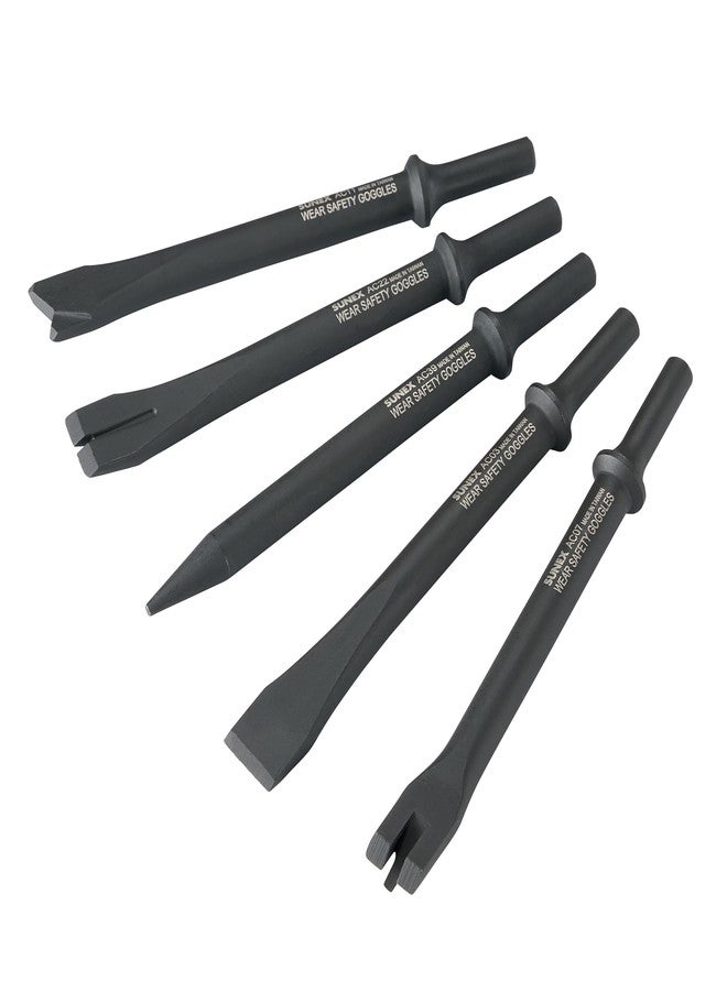 SUNEX TOOLS ACS5C Air Hammer Chisel 7” Cutting Set in Portable Tool Roll, 5-Piece - Image 1