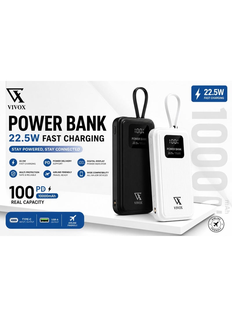 باور بانك Vivox VPB21 سعة 20000 مللي أمبير، شحن سريع 22.5 واط، شاشة رقمية - Image 1