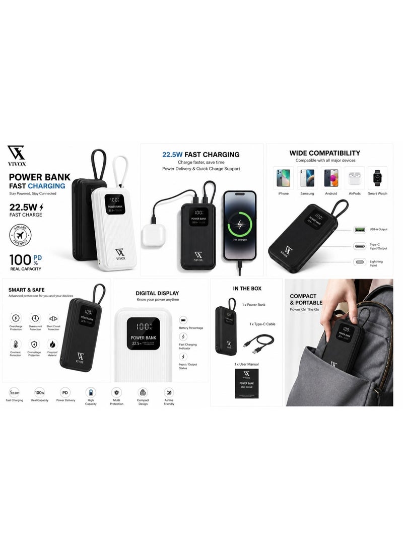 باور بانك Vivox VPB21 سعة 20000 مللي أمبير، شحن سريع 22.5 واط، شاشة رقمية - Image 4