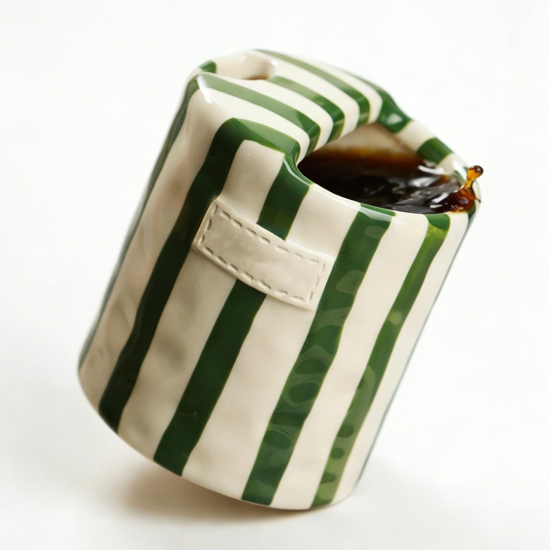 YETESON Ceramic Novelty Travel Coffee Mug - 10oz Retro Hand Painted Green & White Striped Vintage Handmade Design Porcelain Cup, Perfect for Coffee, Tea, Chocolate, Birthday, Appreciation, Dishwasher, Gifts - Image 1