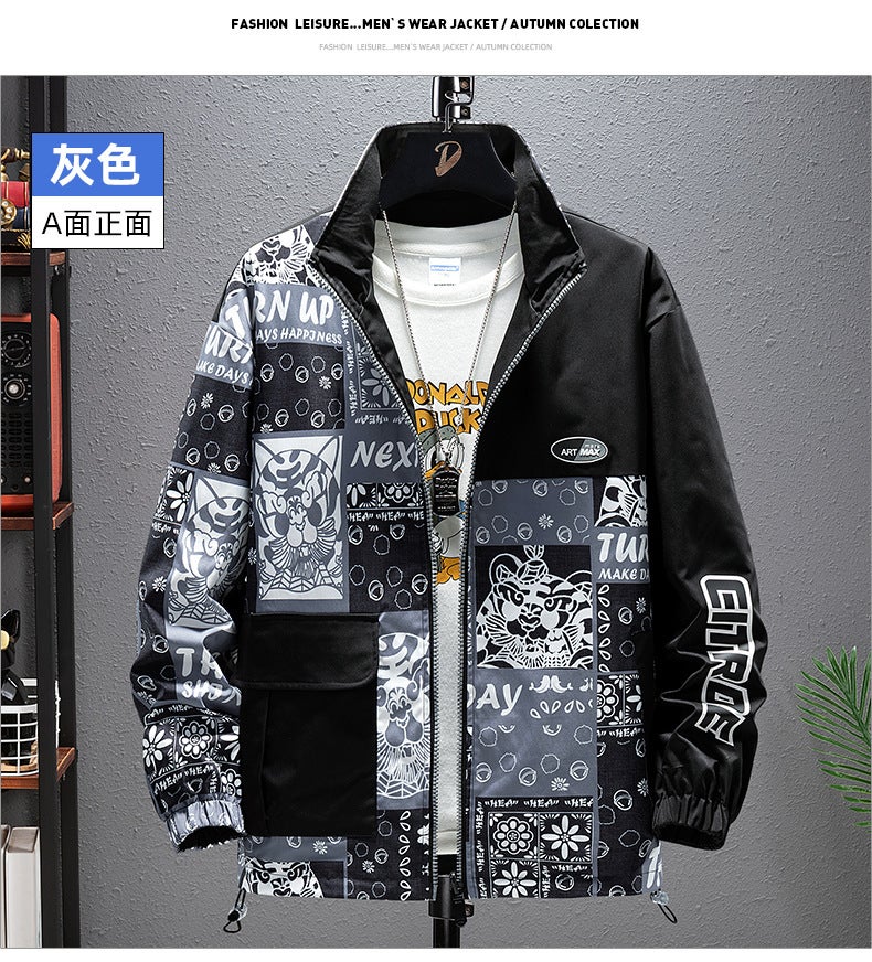 [Two-Sided Wear] Plus Size Autumn New Jacket Explosion Net Red Tiger Print Collar Youth Fashion Coat - Image 3