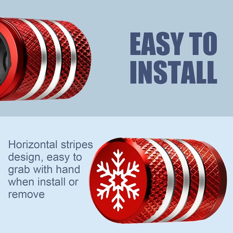 DECURCAR Tire Valve Stem Cap Cover - (5 Pack) Tire Air Caps Metal with Plastic Liner Corrosion Resistant Leak-Proof Snow Snowflake for Car Motorcycle Bike Red - Image 4