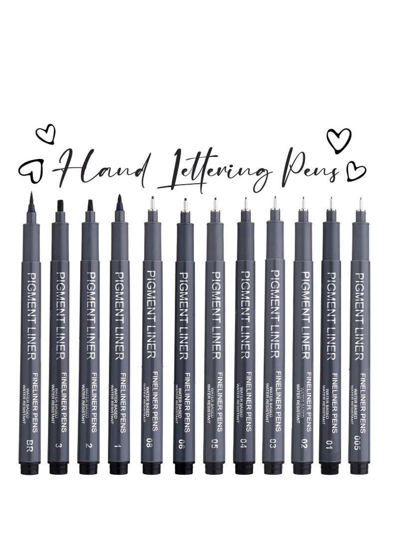 Generic (12PCS)Micro Fineliner Drawing Art Pens: 12 Black Fine Line Waterproof Ink Set Artist Supplies Archival Inking Markers Liner Sketch Outline Anime Gifts Manga Sketching Watercolor Zentangle Kit Stuff 
