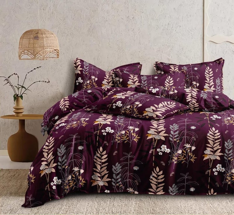 DECOR2ADMIRE 300 TC ملاءة سرير مزدوجة مطبوعة من القطن الفاخر بحجم كوين مع غطاءين وسادة للمنزل 90 بوصة × 100 بوصة (زهري مزهر) - Image 1
