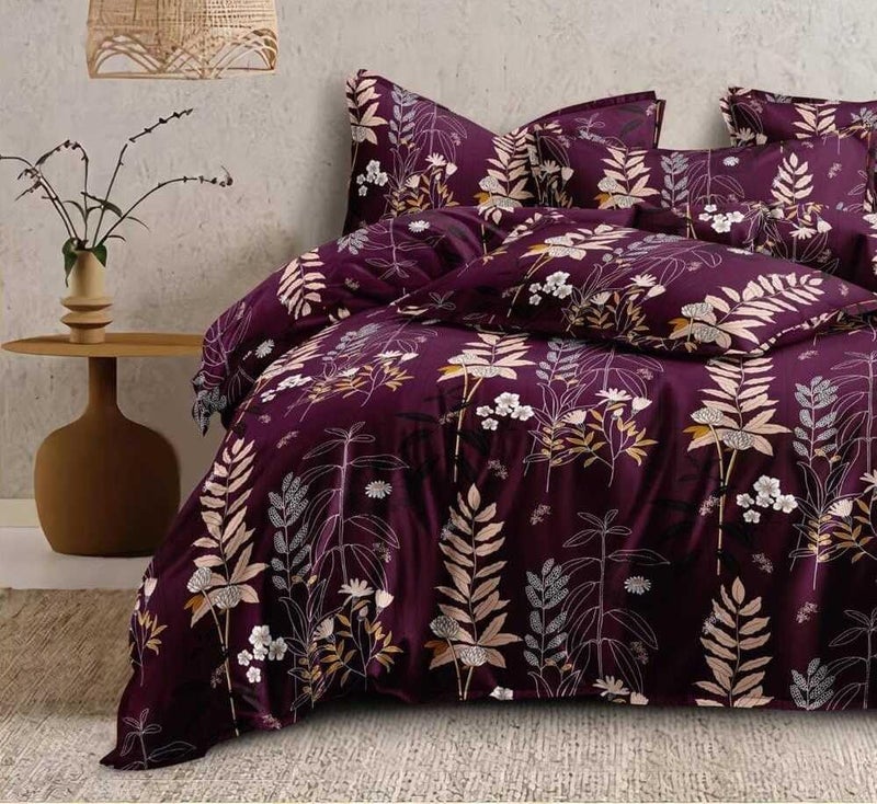 DECOR2ADMIRE 300 TC ملاءة سرير مزدوجة مطبوعة من القطن الفاخر بحجم كوين مع غطاءين وسادة للمنزل 90 بوصة × 100 بوصة (زهري مزهر) - Image 2