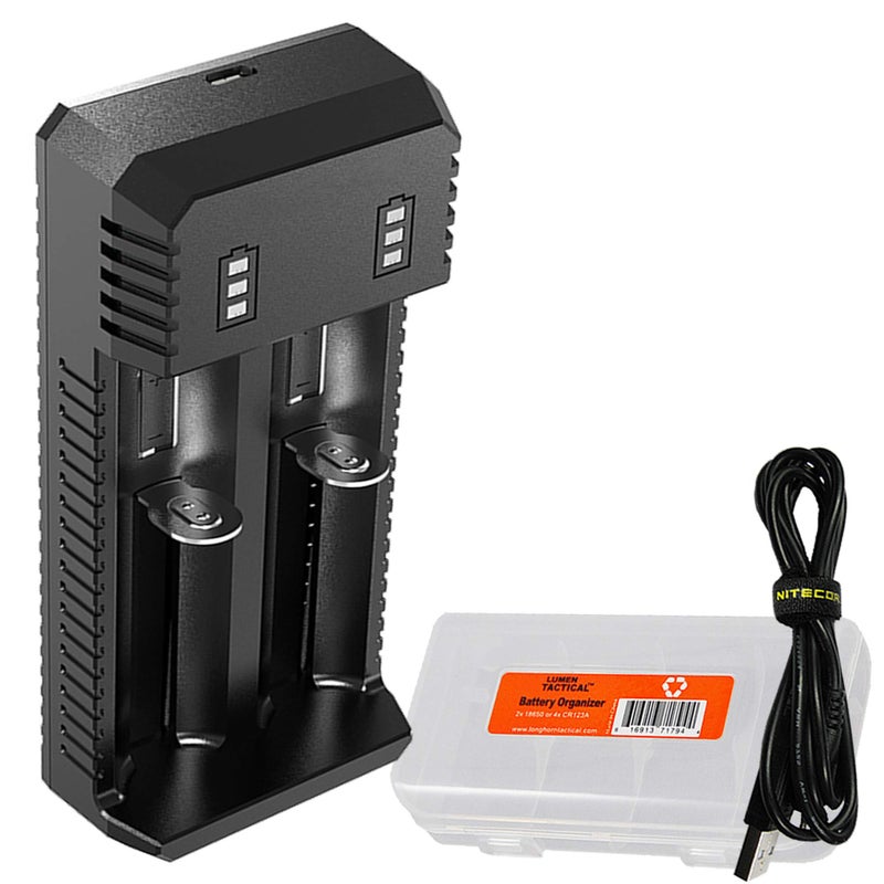 Nitecore UI2 Dual-Slot Intelligent Lithium-ion Battery USB Charger for 18650, 18350, 20700, 21700, 14500, 16340 and More, and Organizer - Image 1