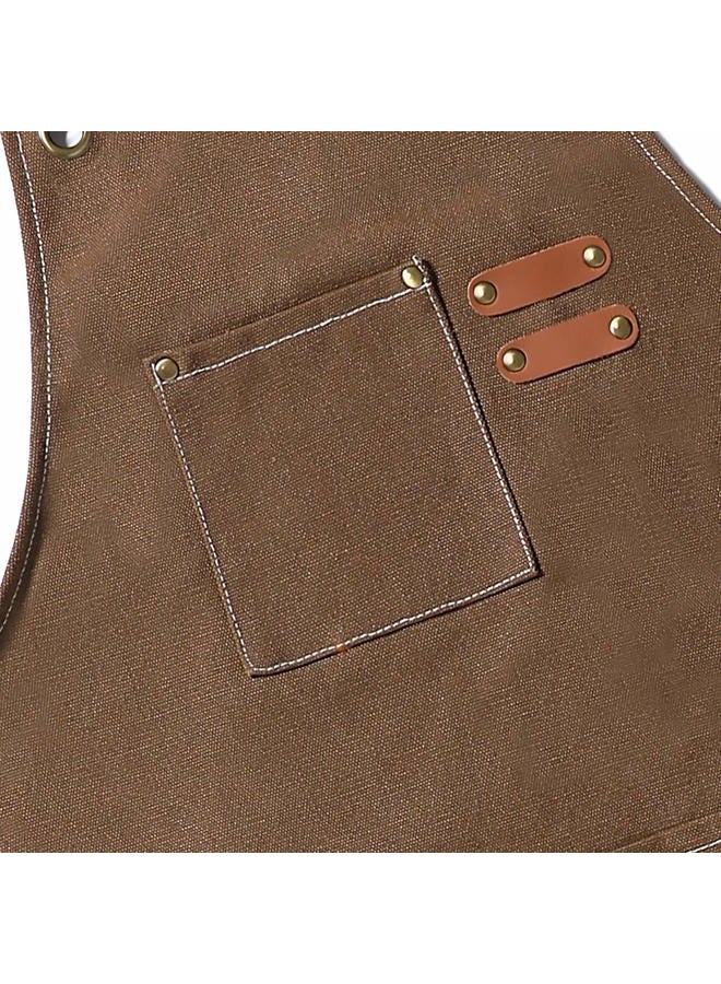 AFUN Chef Apron, Cotton Canvas Cross Back Apron with Adjustable Straps and Large Pockets,M to XXL (Brown) - Image 4