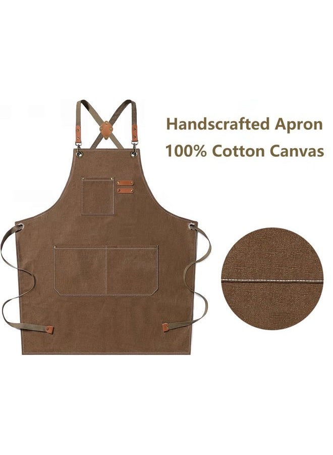 AFUN Chef Apron, Cotton Canvas Cross Back Apron with Adjustable Straps and Large Pockets,M to XXL (Brown) - Image 5