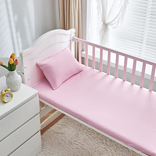 Uozzi Bedding 3 Pieces Crib Bedding Set Baby Ruffle Quilted Comforter with Fitted Sheet and Pillowcase - Cute Ruffled Shabby Chic Bedding Soft Blanket Design Pink - Image 5