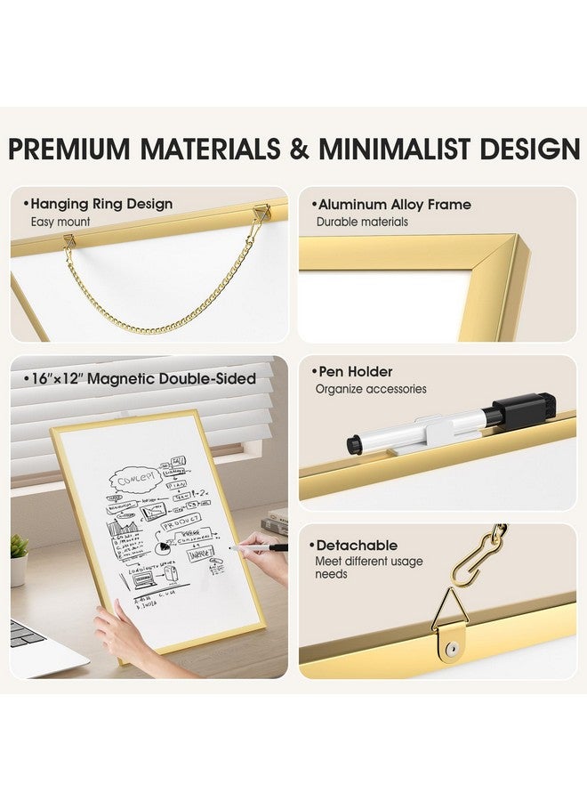 ماكسجير لوحة مسح جافة للجدار، إطار من الألومنيوم الذهبي، لوحة بيضاء صغيرة معلقة مقاس 16 بوصة × 12 بوصة مع علامة سوداء، لوحة بيضاء صغيرة محمولة مزدوجة الجوانب للتخطيط والرسم والمذكرات وقائمة المهام - Image 2