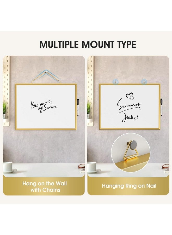 ماكسجير لوحة مسح جافة للجدار، إطار من الألومنيوم الذهبي، لوحة بيضاء صغيرة معلقة مقاس 16 بوصة × 12 بوصة مع علامة سوداء، لوحة بيضاء صغيرة محمولة مزدوجة الجوانب للتخطيط والرسم والمذكرات وقائمة المهام - Image 3