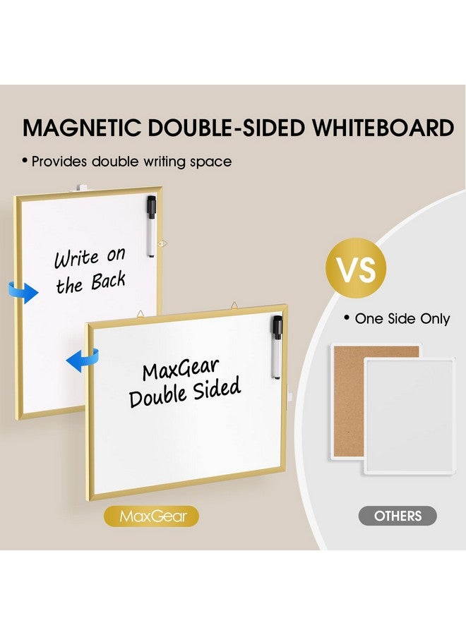 ماكسجير لوحة مسح جافة للجدار، إطار من الألومنيوم الذهبي، لوحة بيضاء صغيرة معلقة مقاس 16 بوصة × 12 بوصة مع علامة سوداء، لوحة بيضاء صغيرة محمولة مزدوجة الجوانب للتخطيط والرسم والمذكرات وقائمة المهام - Image 5