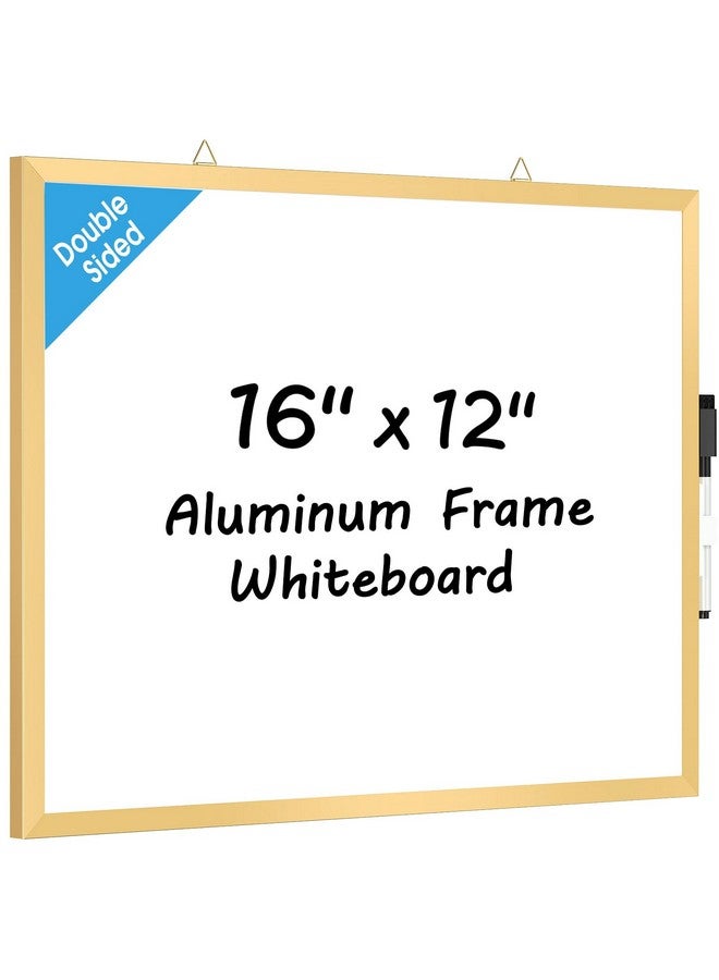 ماكسجير لوحة مسح جافة للجدار، إطار من الألومنيوم الذهبي، لوحة بيضاء صغيرة معلقة مقاس 16 بوصة × 12 بوصة مع علامة سوداء، لوحة بيضاء صغيرة محمولة مزدوجة الجوانب للتخطيط والرسم والمذكرات وقائمة المهام - Image 1