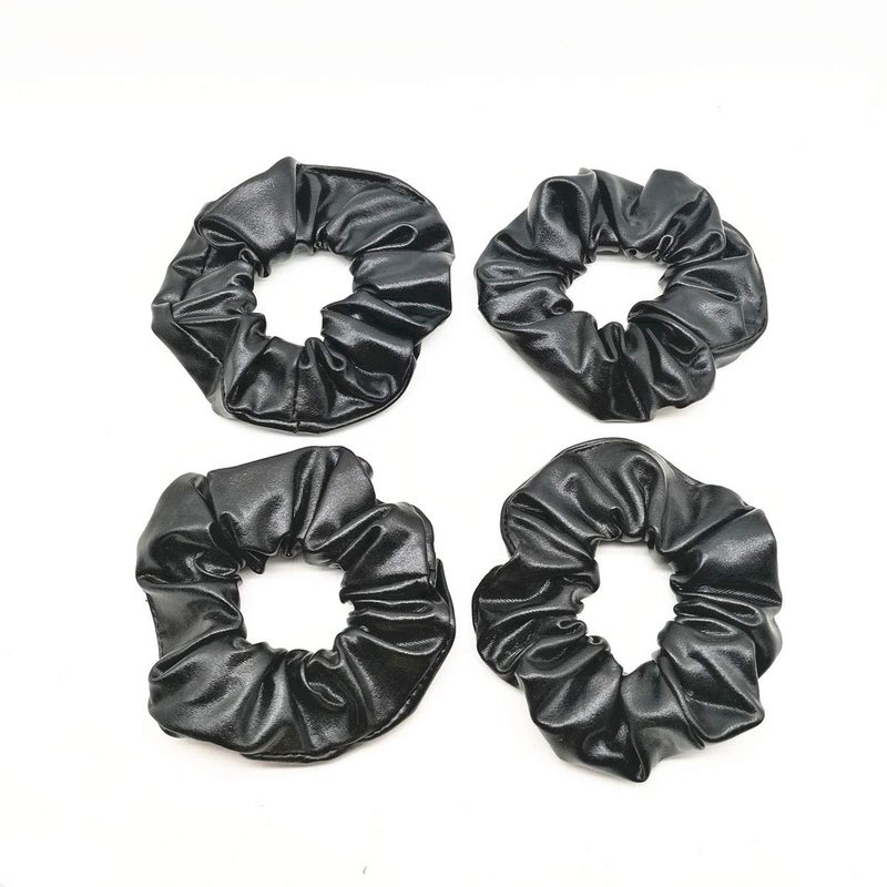 4 Pack Hair Elastics Scrunchies waterproof Faux Leather Scrunchy Bobbles Soft Elegant Elastic Hair Bands Hair Ties stage performance Black