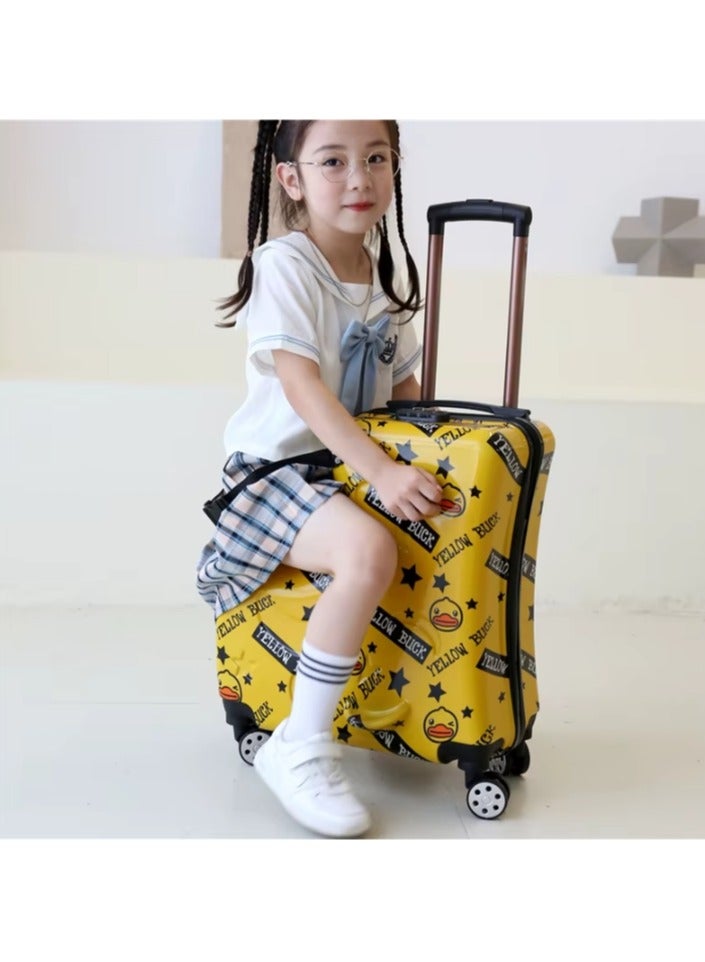 BLOOMING TIME Kids Ride-On Travel Suitcase with Wheels - Spinner Carry-On Trolley Case with Password Lock, Universal Wheels for Ages 1-6 - Image 4