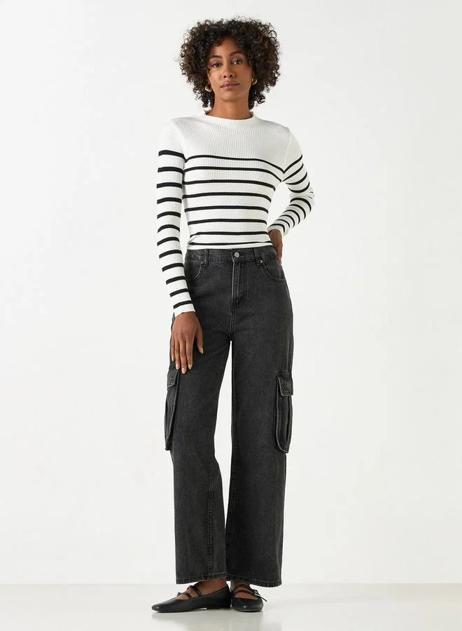 2Xtremz 2Xtremz Solid Wide Leg Cargo Jeans with Pockets