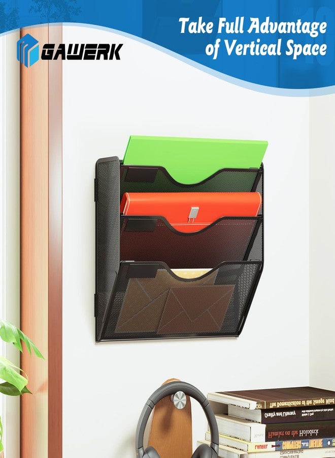 Gawerk 3 Tier Hanging Wall File Organizer, Mesh Mail Paper Orgnization Hanging File Folder Holder for Home Office, Black - Image 4