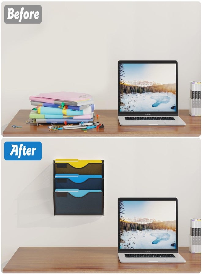 Gawerk 3 Tier Hanging Wall File Organizer, Mesh Mail Paper Orgnization Hanging File Folder Holder for Home Office, Black - Image 5