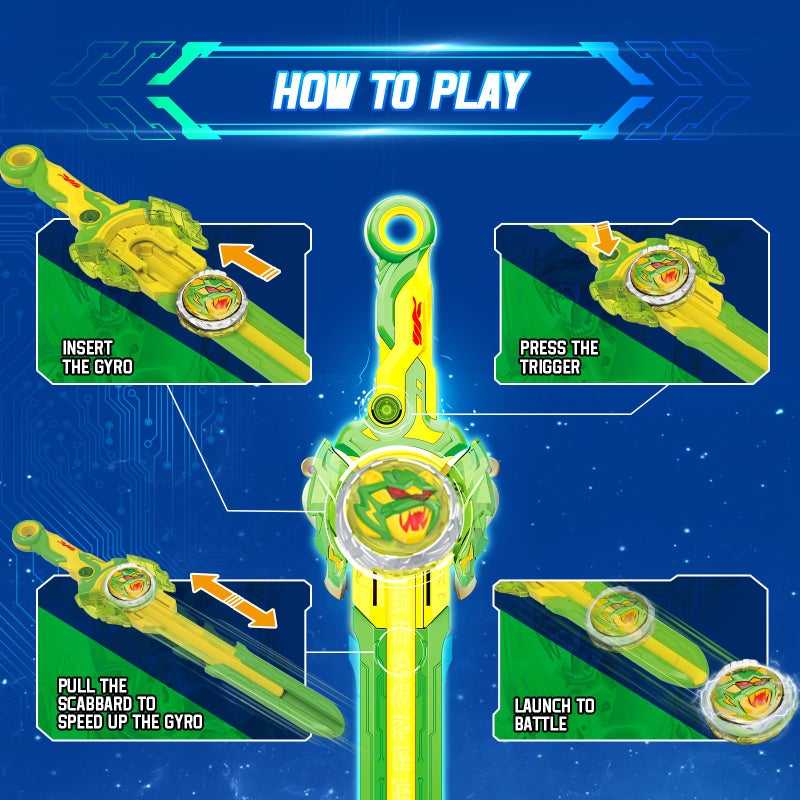 INFINITY NADO Battling Toys, Spinning Top and Sword Launcher Battle Set Toys for Kids, Battle Brust Sword Top Toys for 5 6 7 8 9 10 11 12 Year Old Boys, Lightning Leopard - Image 3