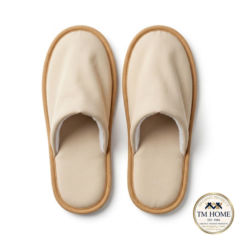 TM HOME Hotel Slippers, Natural Cotton, Satin Finish, Soft Comfortable One Size, Premium Hotel Quality, Beige - Image 2