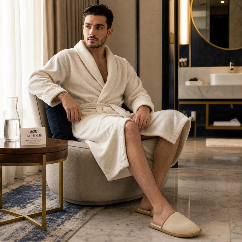 TM HOME Hotel Slippers, Natural Cotton, Satin Finish, Soft Comfortable One Size, Premium Hotel Quality, Beige - Image 4