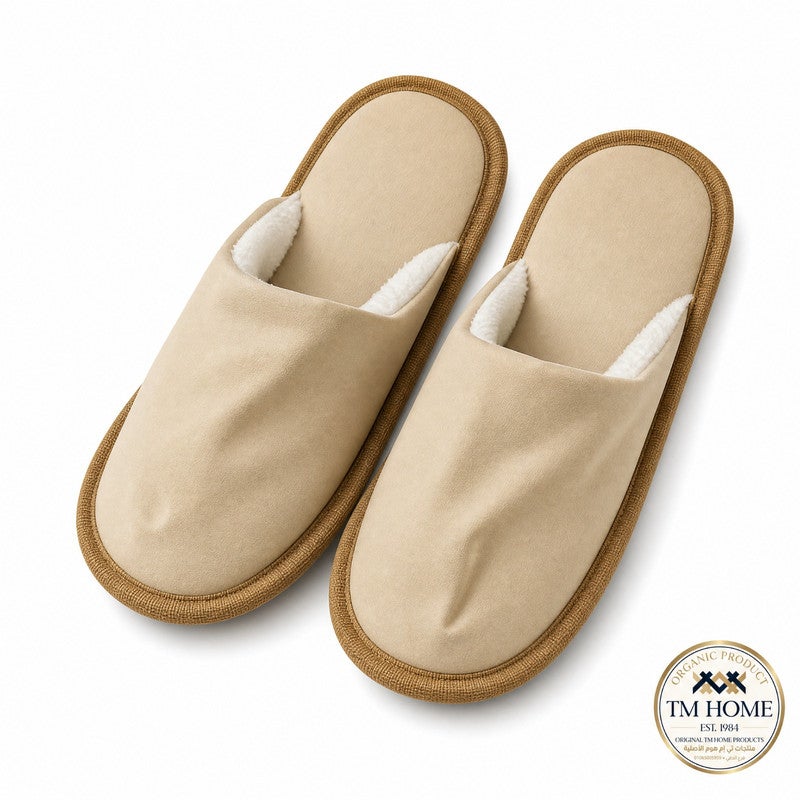 TM HOME Hotel Slippers, Natural Cotton, Satin Finish, Soft Comfortable One Size, Premium Hotel Quality, Beige - Image 3