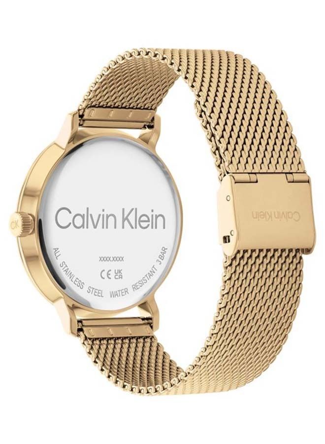 CALVIN KLEIN ساعة يد تناظرية دائرية مقاومة للماء مع حزام ذهبي 25200049 - Image 2