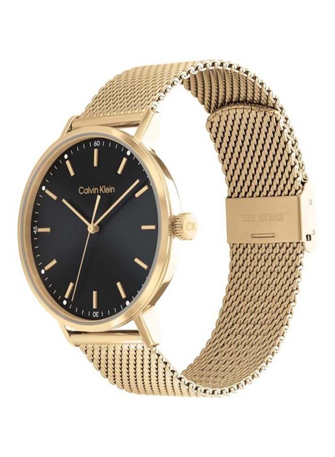 CALVIN KLEIN ساعة يد تناظرية دائرية مقاومة للماء مع حزام ذهبي 25200049 - Image 3