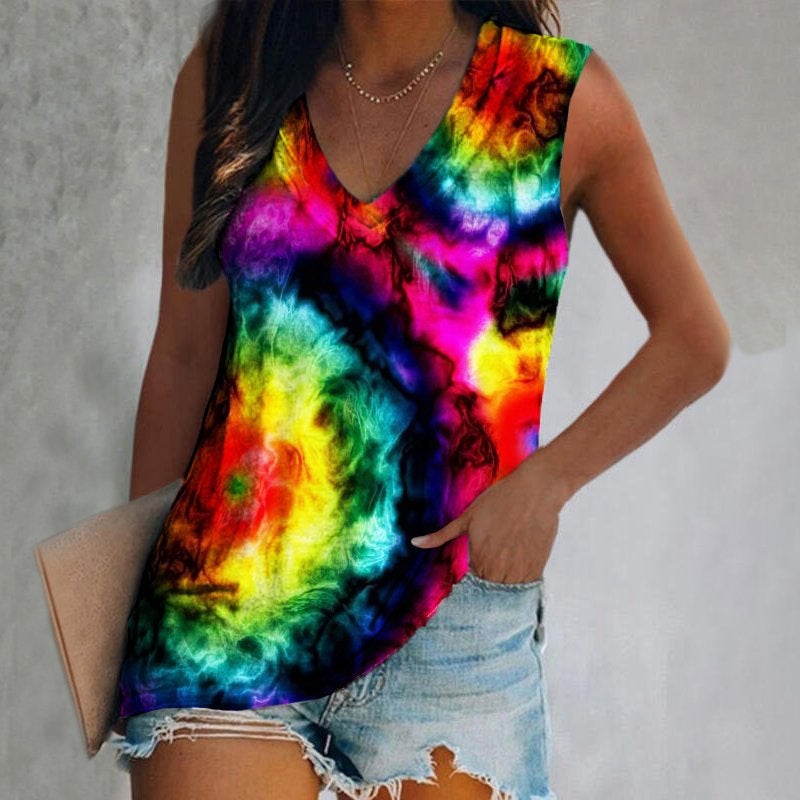 2022 cross-border new wish red lips love women's clothing 3D digital printing sleeveless pullover V-neck fashion T-shirt DY20420 S - Image 1