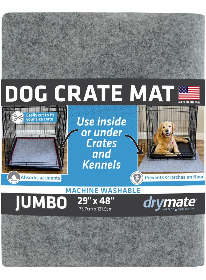 drymate Drymate Dog Crate Mat Liner, Absorbs Urine, Waterproof, Non-Slip, Washable Puppy Pee Pad for Kennel Training - Use Under Pet Cage to Protect Floors, Thin Cut to Fit Design (USA Made) (LGrey)(29"x48") - Image 1