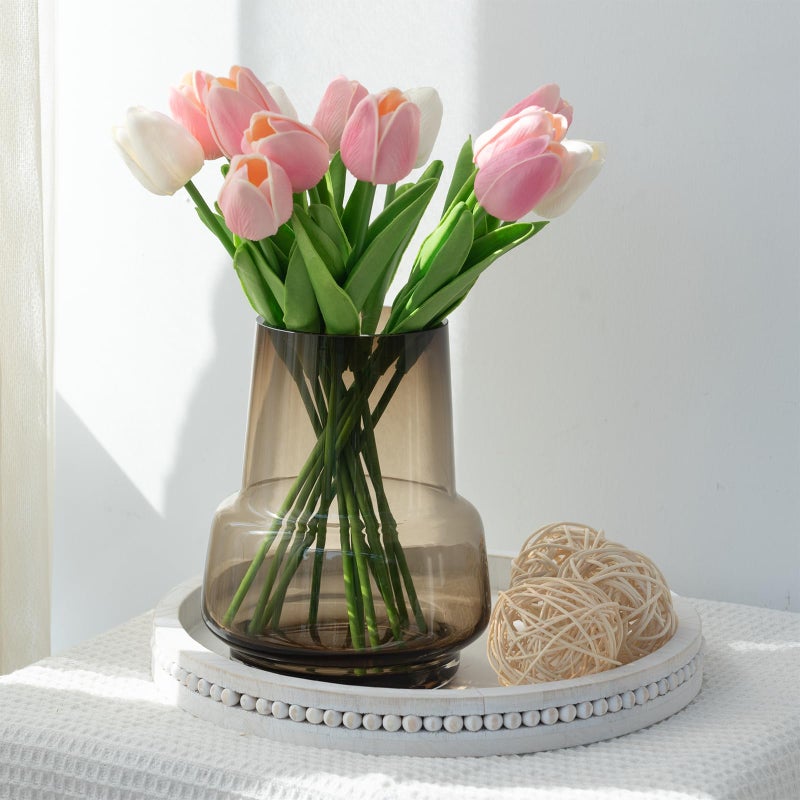 Relexome Amber Glass Vase Bud Flower Vase with Modern Design, Brown Wide Mouth Decorative Vase Gift for Home Decor, Living Room, Dining Table, Entryway, Shelf, Wedding, Office, 7.3 Inch (Amber) - Image 2