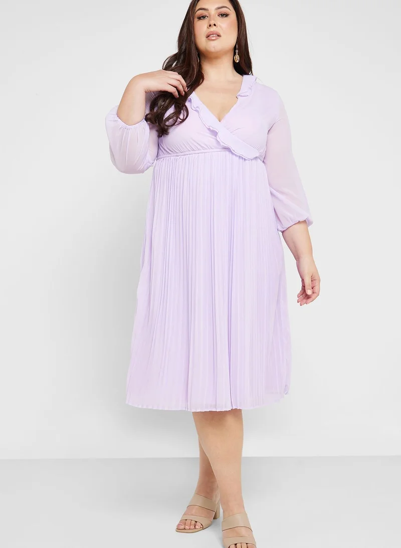 Ella Plus Frill Detail Fit & Flare Pleated Dress