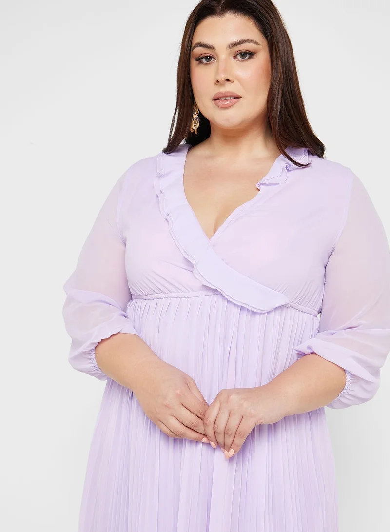 Ella Plus Frill Detail Fit & Flare Pleated Dress