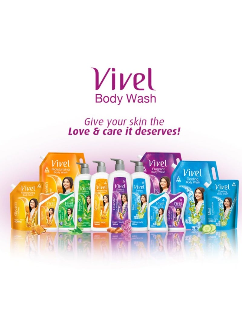 Vivel Exfoliating Body Wash Mint and Cucumber Moisturising Shower Gel 1500ml for Glowing skin and Moisturised Skin Refill Pouch All Skin Types - Image 3