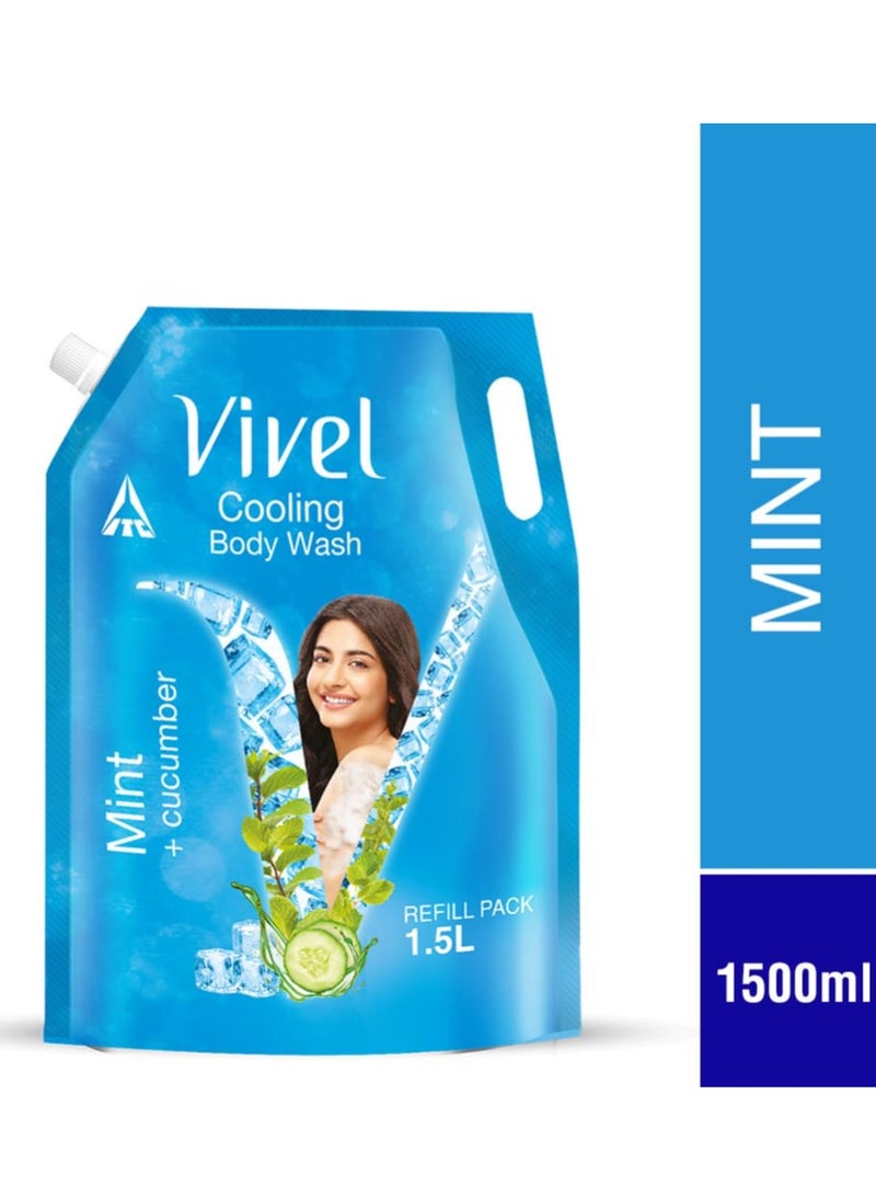 Vivel Exfoliating Body Wash Mint and Cucumber Moisturising Shower Gel 1500ml for Glowing skin and Moisturised Skin Refill Pouch All Skin Types - Image 2