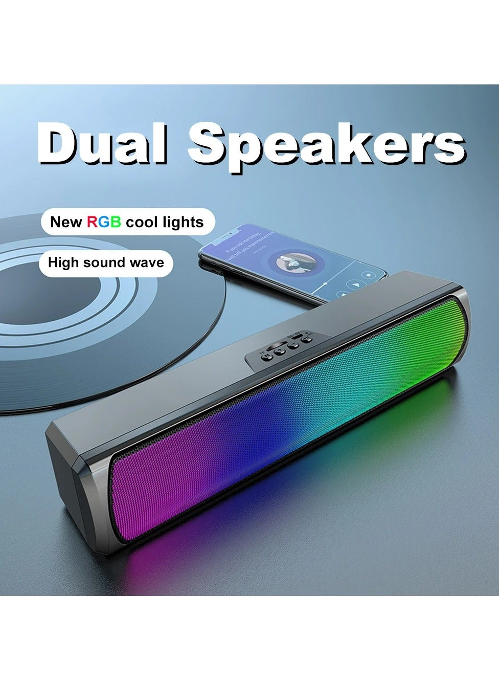 Bluetooth Sound bar - Portable Bluetooth Speaker with Powerful Stereo Sound & Colorful LED Lights | Waterproof | Long-Lasting Battery | Memory Card Support | Perfect for Gaming & Music | Modern & Lightweight Design | Amazing Sound Effects | High-Quality Audio with aptX Technology | 20Hz-2kHz Frequency | Wireless 2.0 Speaker | Stylish Black Plastic Design | Immersive Audio Experience for Parties & Travel | Best Choice for Music & Gaming Lovers