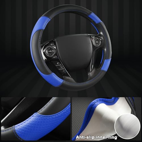 GIANT PANDA Microfiber Leather Steering Wheel Cover for Honda Accord,Civic,CR-V,HR-V,Pilot(Diamond-Pattern-Black+Blue-Standard Size) - Image 4