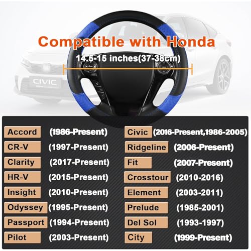 GIANT PANDA Microfiber Leather Steering Wheel Cover for Honda Accord,Civic,CR-V,HR-V,Pilot(Diamond-Pattern-Black+Blue-Standard Size) - Image 3