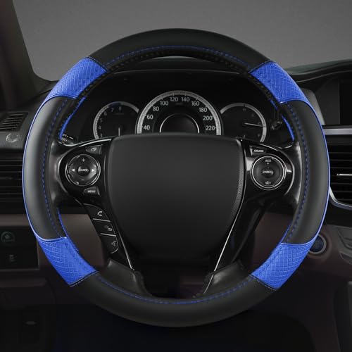 GIANT PANDA Microfiber Leather Steering Wheel Cover for Honda Accord,Civic,CR-V,HR-V,Pilot(Diamond-Pattern-Black+Blue-Standard Size) - Image 2