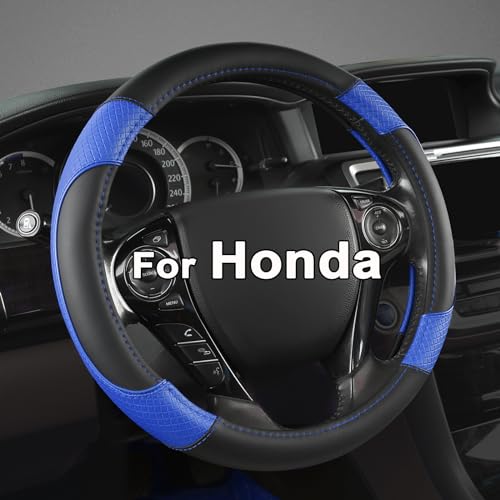 GIANT PANDA Microfiber Leather Steering Wheel Cover for Honda Accord,Civic,CR-V,HR-V,Pilot(Diamond-Pattern-Black+Blue-Standard Size) - Image 1
