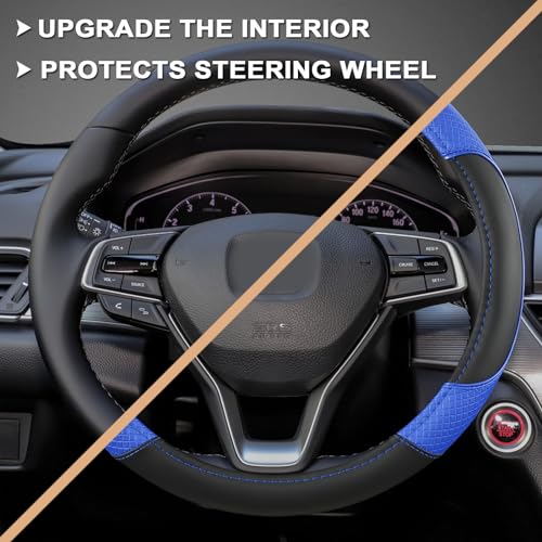 GIANT PANDA Microfiber Leather Steering Wheel Cover for Honda Accord,Civic,CR-V,HR-V,Pilot(Diamond-Pattern-Black+Blue-Standard Size) - Image 5