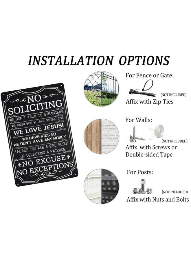 DZQUY No Soliciting Warning Sin No Excuses No Exceptions Metal Sign Vintage Art Tin Sign House Office Wall Decor Sign For Home Decor Go Away Sign 8x12 Inch - Image 4