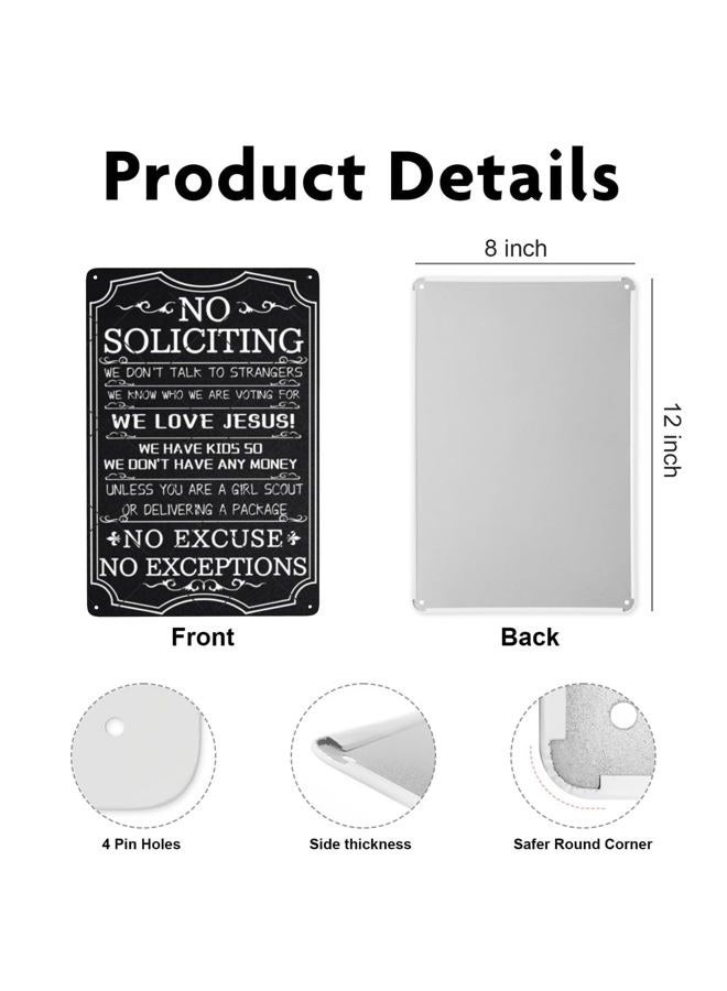 DZQUY No Soliciting Warning Sin No Excuses No Exceptions Metal Sign Vintage Art Tin Sign House Office Wall Decor Sign For Home Decor Go Away Sign 8x12 Inch - Image 2