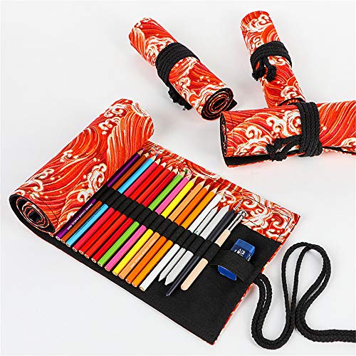Funny live 36/48/72 Slots Colored Pencil Wrap Pencils Roll Holder Coloring Pencils Organizer Holder Colored Pen Paint Brush Storage Pouch Portable for Artist Student (Red ocean, 72 Slots) - Image 5