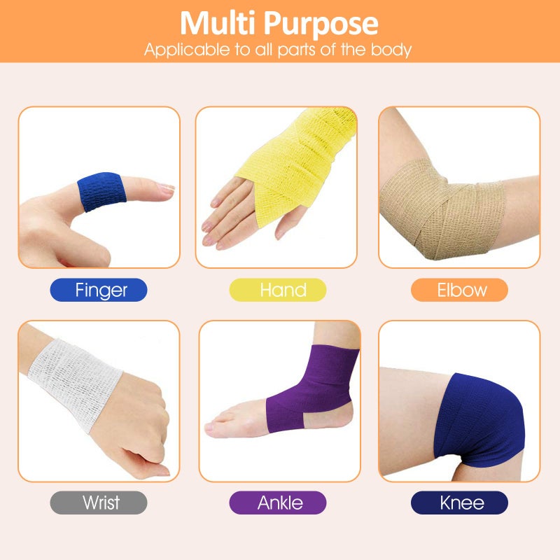 BIRDDIE 1"/2"/3" Self Adhesive Bandage Wraps, 9 Pack Colorful Self Adherent Cohesive Bandages Wrap for Wounds, Vet Wrap, Ankle Tape, Tattoo Tape Wrap, Medical Tape, Color Athletic Tape - Image 5