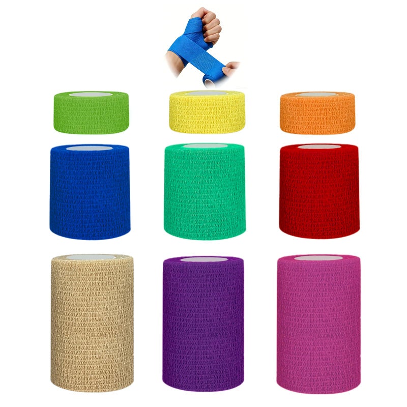 BIRDDIE 1"/2"/3" Self Adhesive Bandage Wraps, 9 Pack Colorful Self Adherent Cohesive Bandages Wrap for Wounds, Vet Wrap, Ankle Tape, Tattoo Tape Wrap, Medical Tape, Color Athletic Tape - Image 1