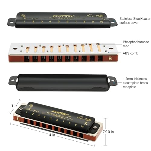 East top Diatonic Harmonica Key of B 10 Holes 20 Tones 008K Mouth Organ with Black Cover, Top Grade Harmonica for Adults, Professionals and Students - Image 3