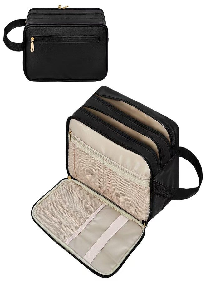 Grekos Waterproof Hanging Toiletry Bag | Large Capacity PU Leather Travel Organizer with Wet/Dry Compartments | Foldable Storage Bags Cosmetic & Shaving Kit for Women Men (Black) - Image 1