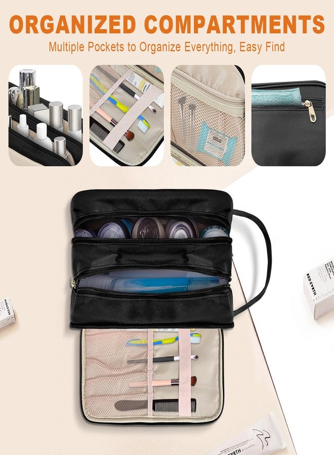 Grekos Waterproof Hanging Toiletry Bag | Large Capacity PU Leather Travel Organizer with Wet/Dry Compartments | Foldable Storage Bags Cosmetic & Shaving Kit for Women Men (Black) - Image 3